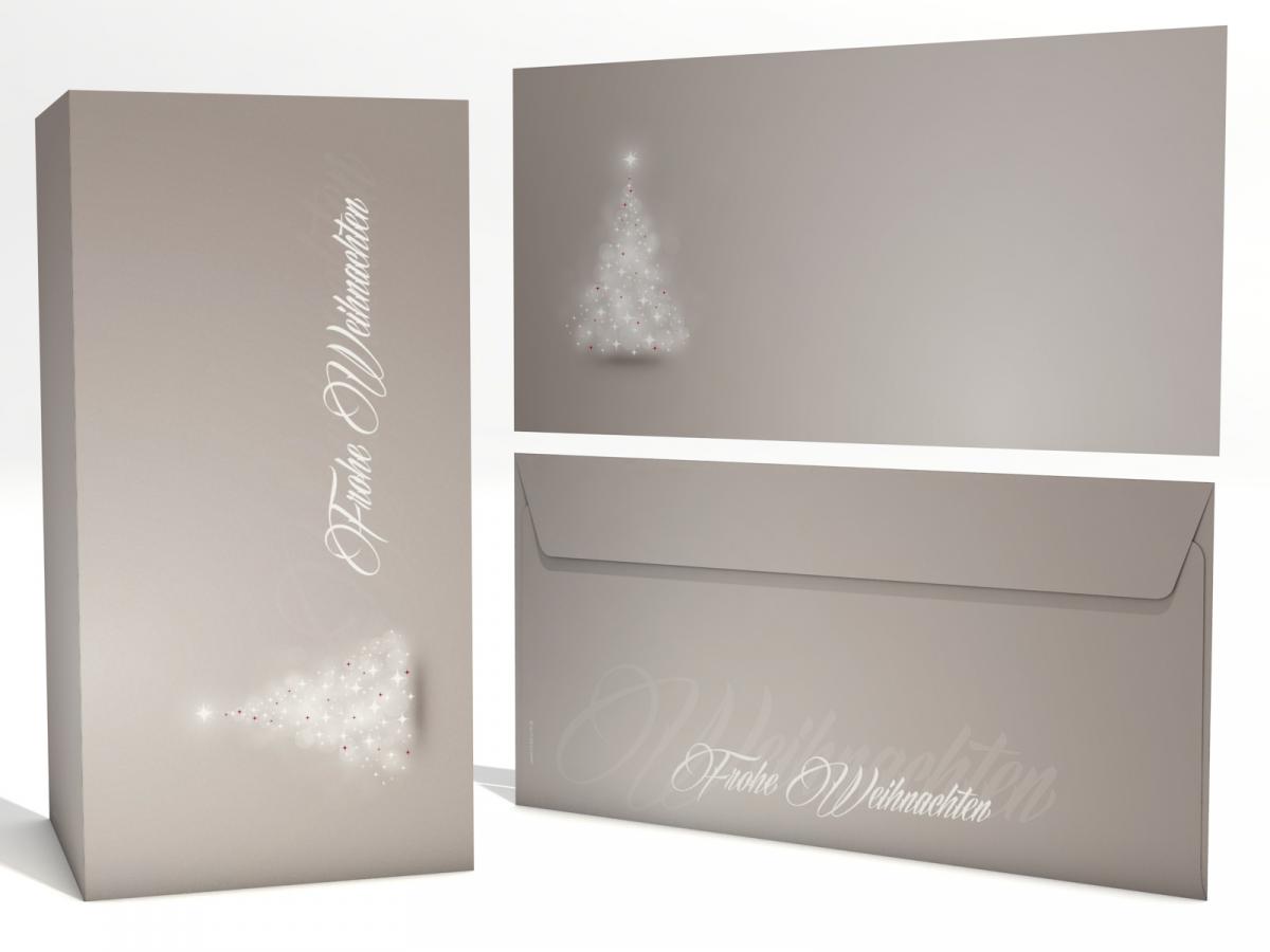 Weihnachtskarten "Verträumter Lichterbaum" GRAU glänzend